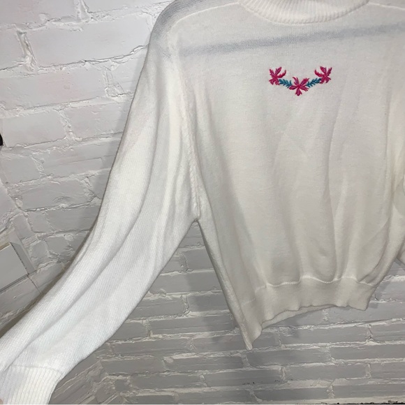 Here’s a Hug “Floral Embroidered White Turtle Neck Sweater” - Picture 2 of 4